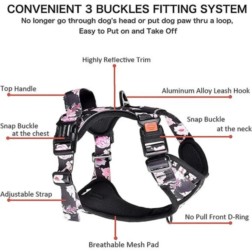 No Pull Dog Harness Set 2Leash Attchment Easy Control Handle Reflective Vest Dog